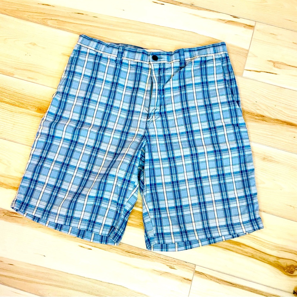 Perry Ellis Cottons Blue & White Plaid Shorts Men Size 36 With Pockets (179)